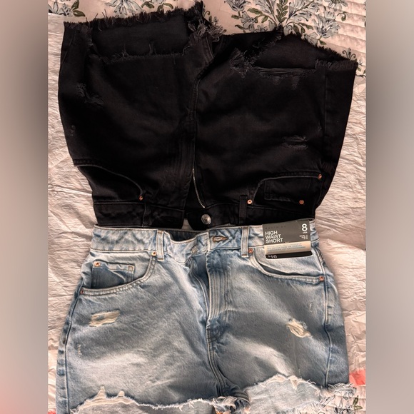 Black Denim Jacket and Light Blue Distressed Jeans - Picture 1 of 10